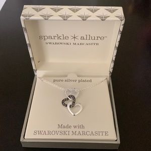 Heart necklace silver plated. Swarovski marcasite